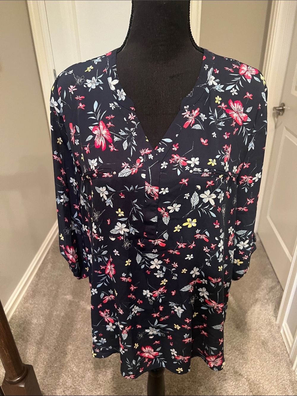 Maurices Navy Floral Notch-Neck Tunic